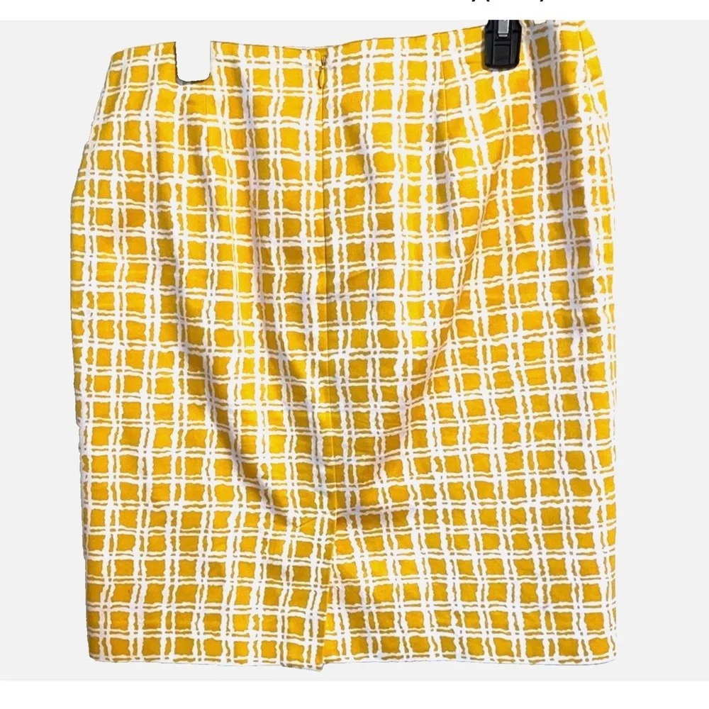 Talbots Petites Yellow White Plaid Pencil Skirt Size 12P Cotton Lined